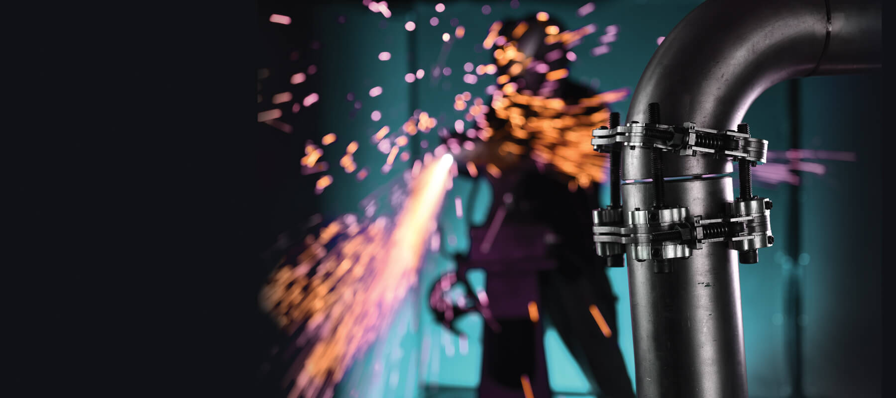 Sparks from welding pipes